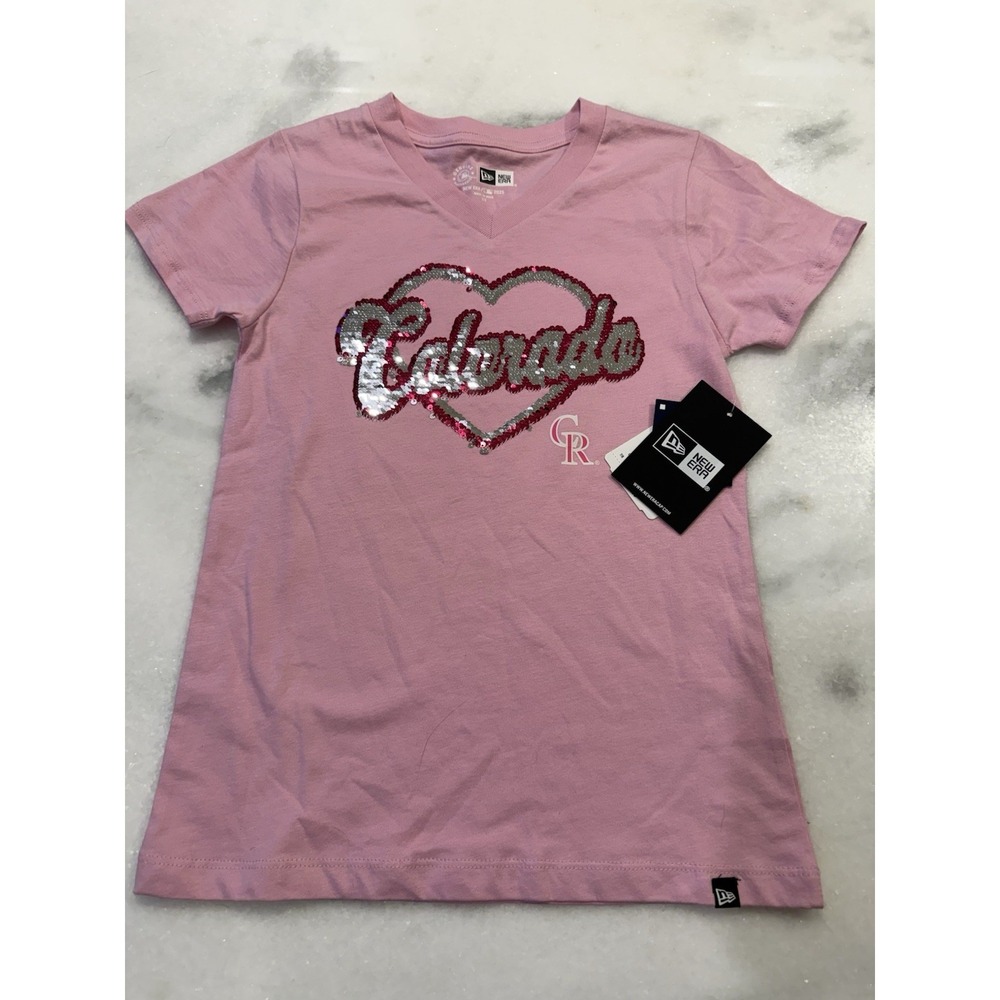 New New Era Colorado Rockies Girls T Shirt  7-8 Flip Sequins